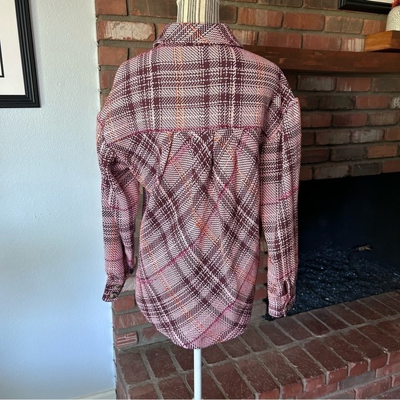 Anthropologie Hudson Plaid Shirt Jacket Shacket in Pink Maroon Sz XS NWOT - Picture 10 of 12